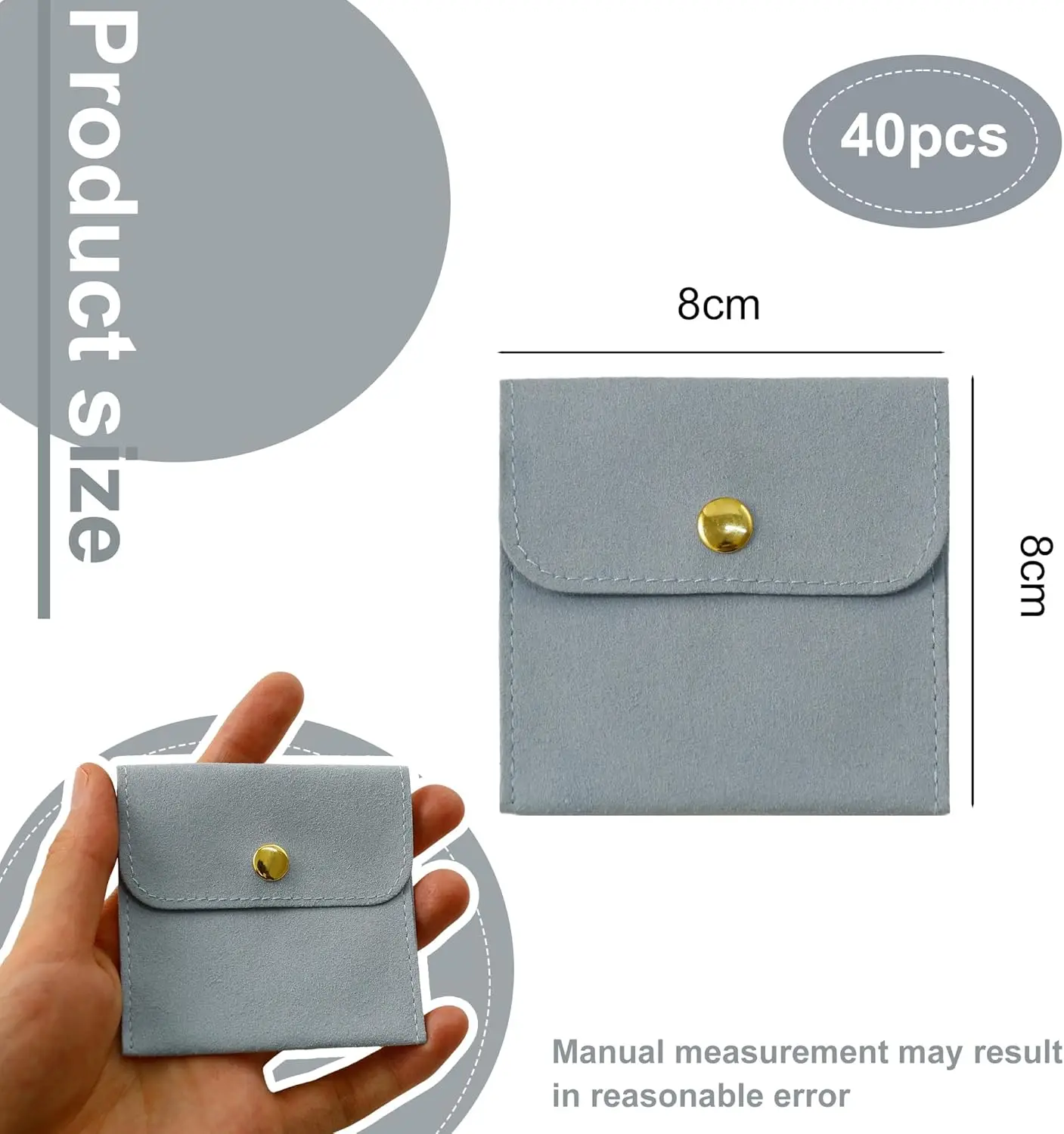 40pcs Blue Microfiber Jewelry Pouch Button Bag 8 x 8cm, Jewelry Packaging Bag Luxury Small Favor Bags Jewelry Gift Bags for Earr