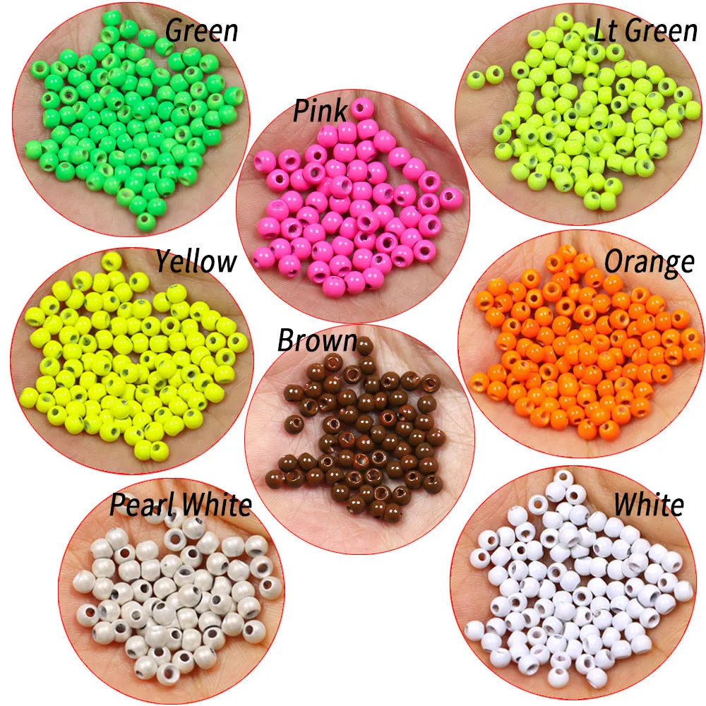 ICERIO 40PCS  2mm,2.4mm,2.8mm,3.2mm Coated Paint Color UV Fluo Brass Beads Fly Tying Material Fly Bead Head Accessories Orange