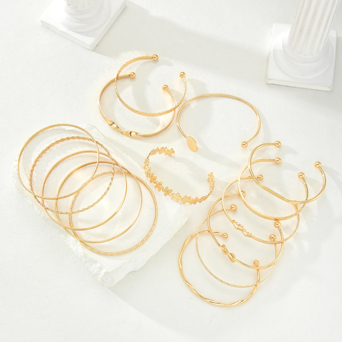 15 stks Boheemse Punk Hart Bloem Armbanden Set voor Vrouwen Elegant Minimalistisch Geometrisch Patroon Ontwerp Manchet Armbanden Pols Sieraden