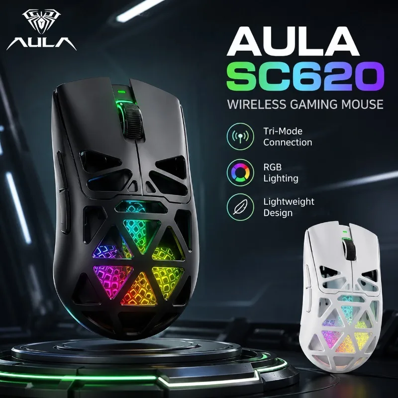 AULA SC620 Wireless Gaming Mouse Lightweight RGB Lighting Customizable Buttons Optical Sensor Ergonomic Esports Mouse For Gamer