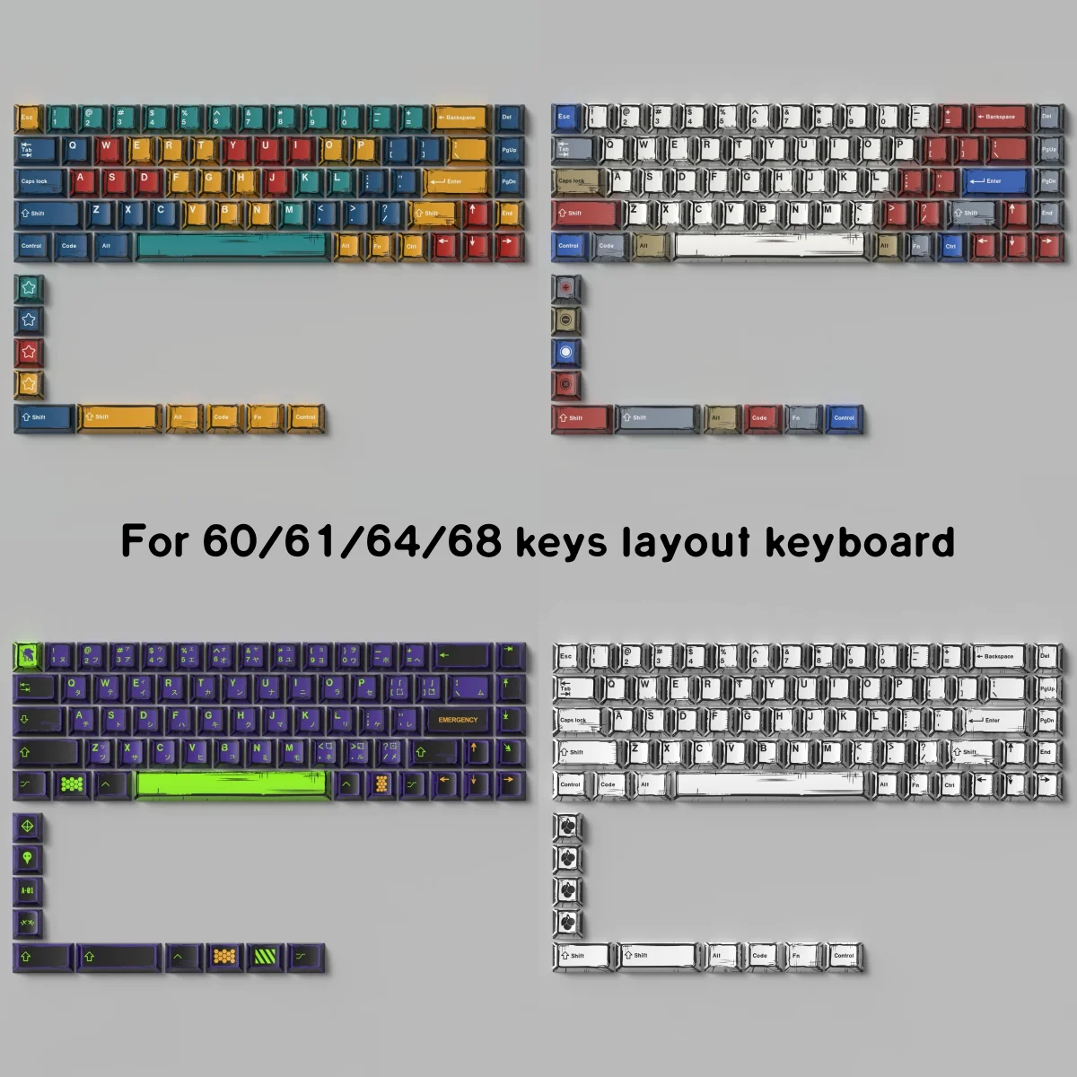 Comic Theme PBT Cherry Keycaps Mini Set For 60 61 64 68 Layout Mechanical Keyboard Mixed Light Panel White EVA01 Keycaps Dye Sub