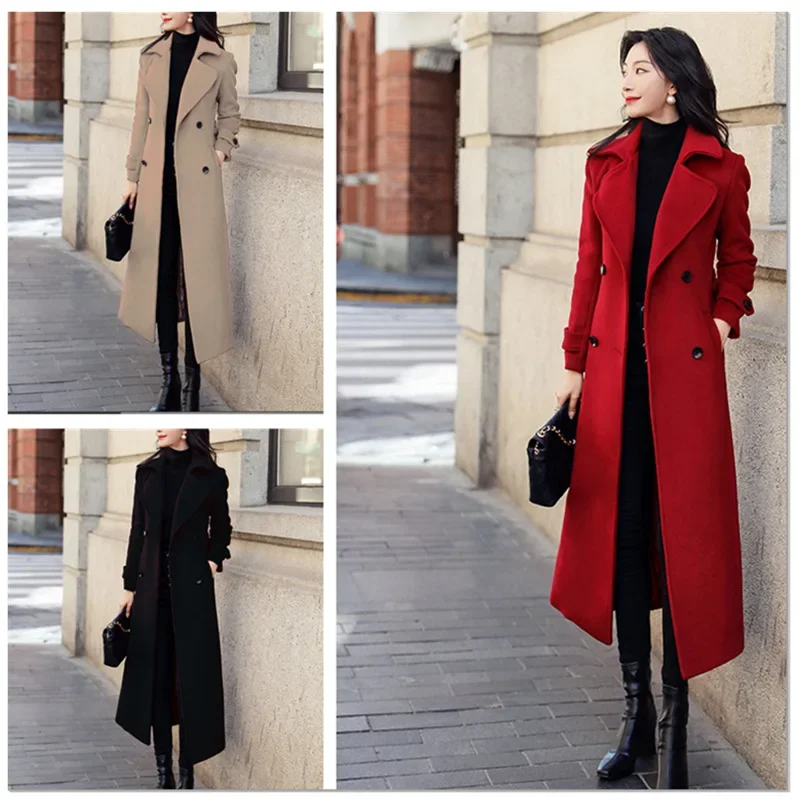 

Women‘s Coat Winter Korean Fashion Long Coated Thickened Woolen Winter Coat for Women Black Coat Harajuku