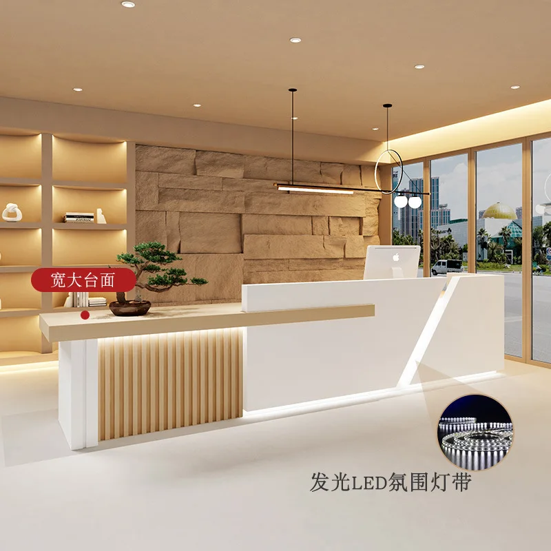 Company Reception Checkout Counters Foot Bath Hotel Lobby Lacquered Checkout Counters Natural Wood Color Furniture Cajero JT40C