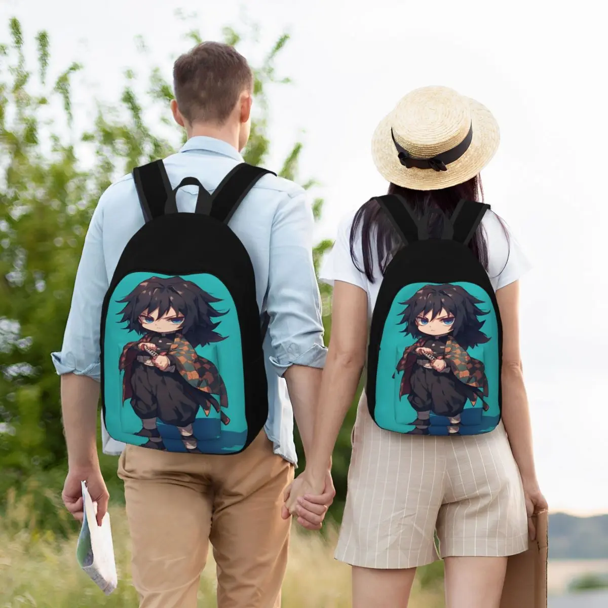 Mochila Giyu Tomioka para hombres y mujeres, mochila informal para escuela secundaria, senderismo, viaje, mochila de Anime Demon Slayer, bolso de hombro para ordenador portátil, deportes