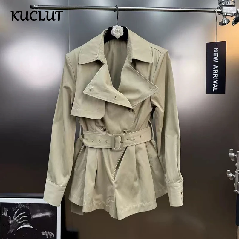 

KUCLUT 2022, осенний новый стиль, короткий плащ с подкладкой на плечах и поясом, комбинезон для женщин, двубортный женский комбинезон 1A382