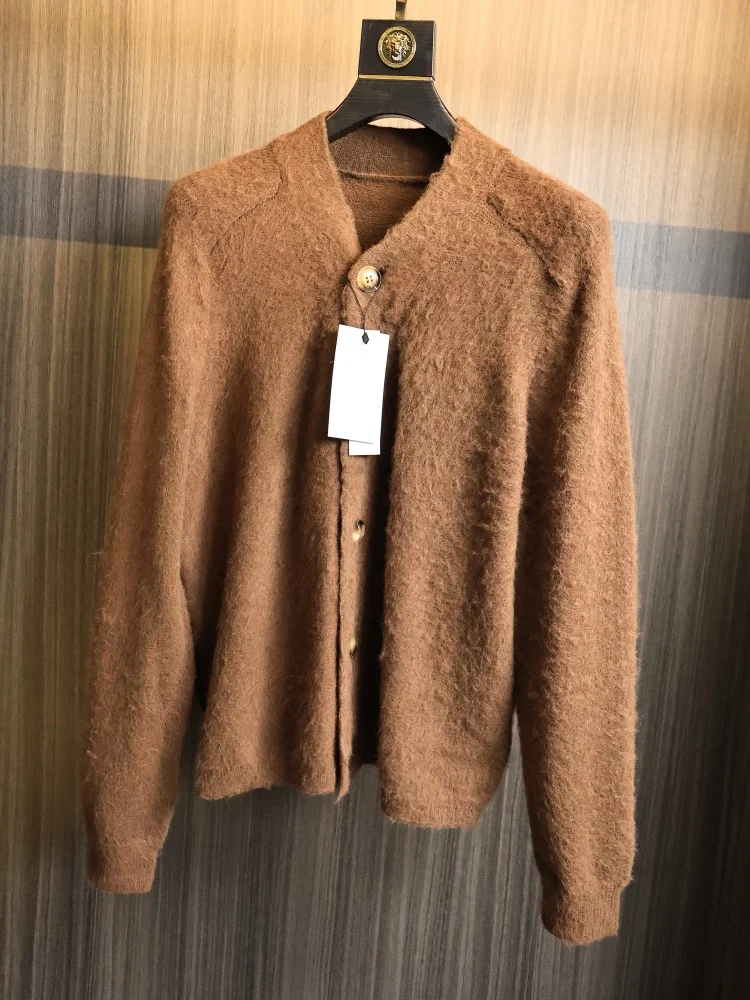 

Мягкий однотонный мужской вязаный свитер V-Ne, модный осенне-зимний открытый кардиган, дышащий, приятный для кожи, простой дизайн