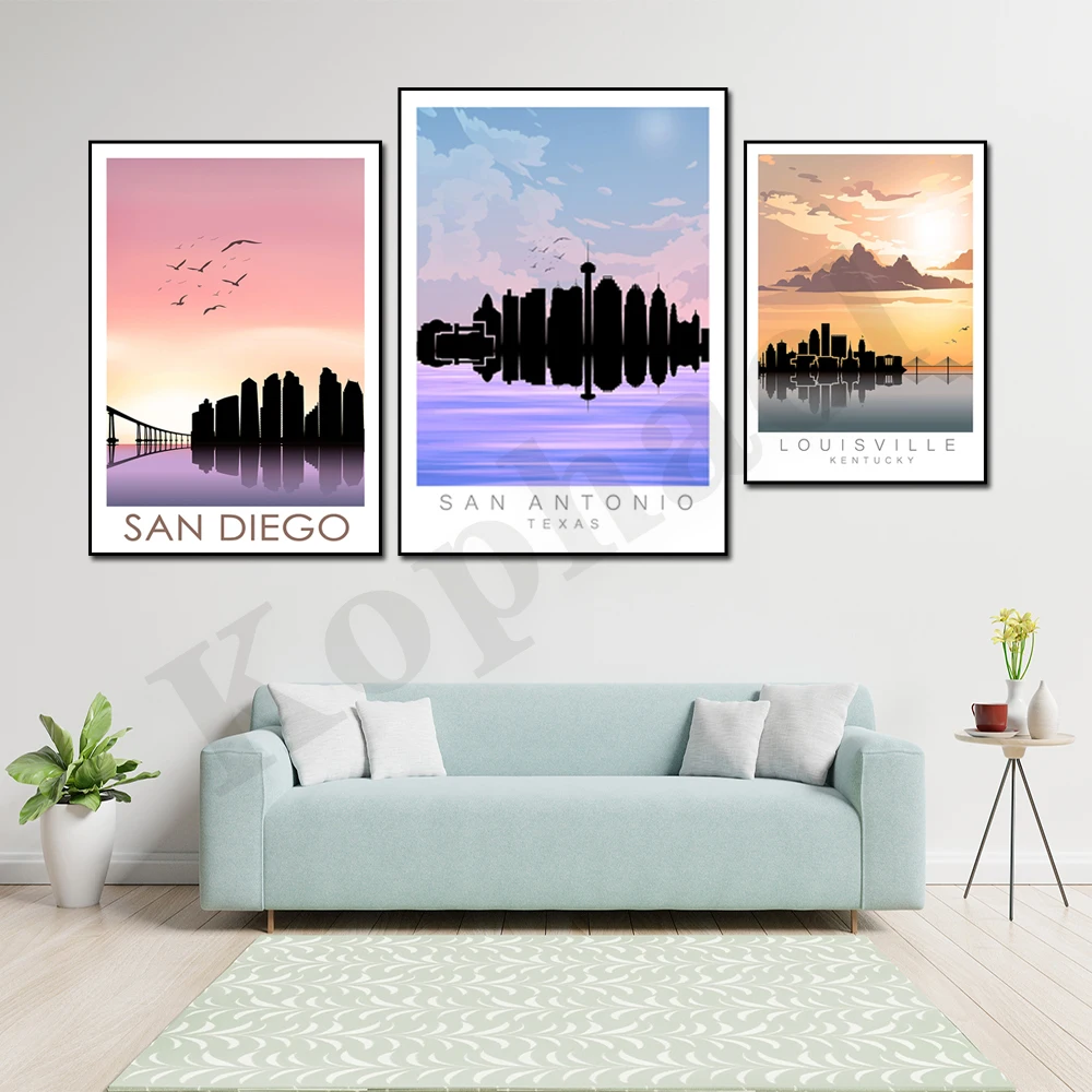 San Antonio El Paso Dubai Tunisia Paris Hannover Louisville Polis Santiago .City Travel Landscape Art Canvas Painting