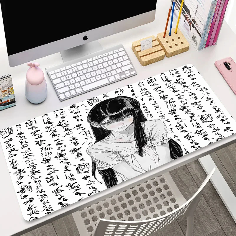 Text Antique Mouse Pad Anime Avatar Black and White Girl Mousepads Character Design Large Size Table Mats Office Computer Mat