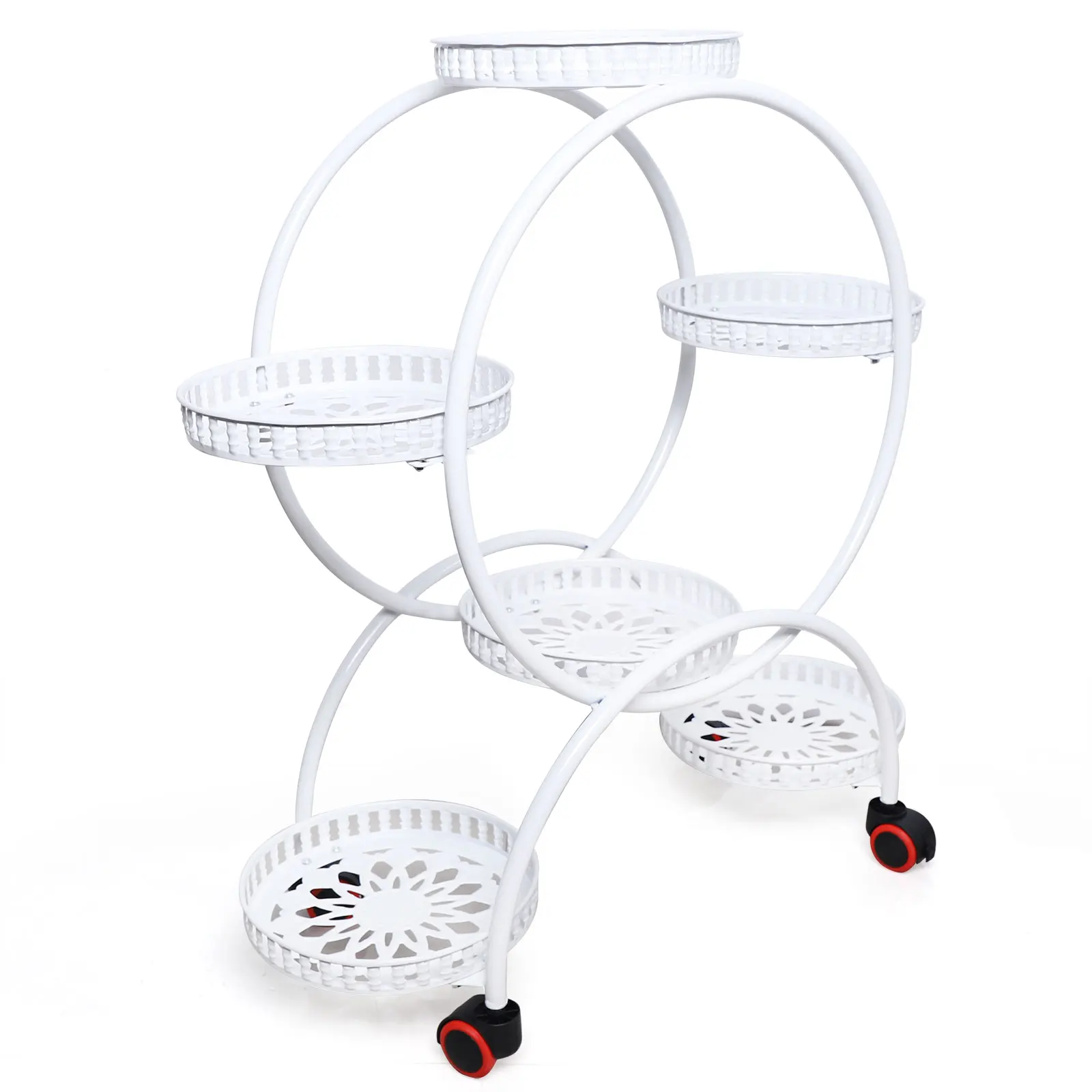 

Durable Plant Stand with Multi-Tier Staggered Design, Iron Frame, White Color, Wheels for Easy Movement, Stylish and Practical