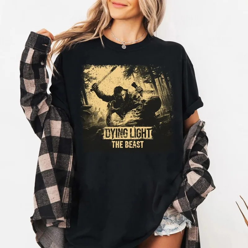 Horror Game T-shirt Zombie Survival Pattern Retro Unisex Harajuku Style Trendy Street T-shirt Suitable for All Seasons