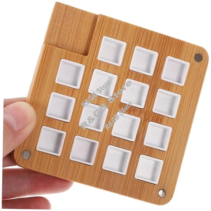 2Pcs Box Paint Box Wooden Paint Palette Paint Pallet Tray DIY Pigment Case Mini Watercolor Palette Watercolor-AT48