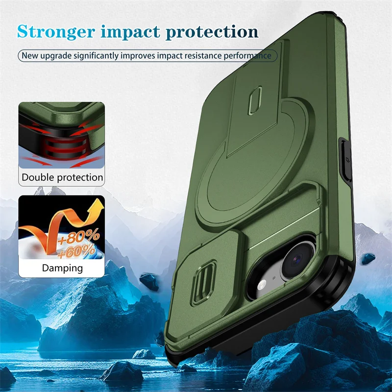 Rüstung Funda Für iPhone 16e Fall Slide Objektiv Schützen Coque Für iPhone 16 e iPhone 16e Für Magsafe Magnetische Drahtlose lade Abdeckung – Detail 2