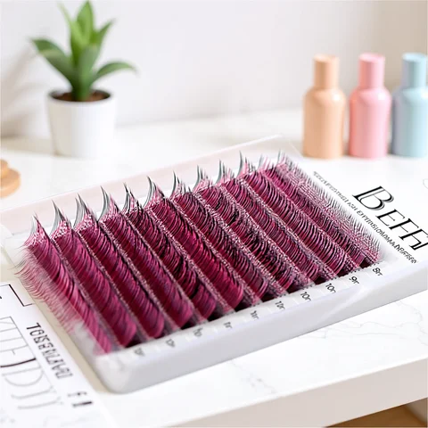 Befer Pink Red Colored Volume 3D W Eyelashes for Extension Fake Brown Purple Colorful C D 8-15 Lashes Cosplay Eyelash Extensions