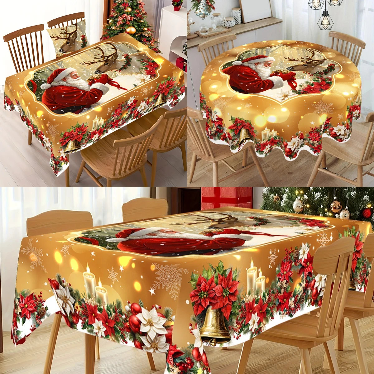 Mantel navideño dorado, Papá Noel, alce, decoraciones de mesa para fiesta de Navidad para el hogar, adornos navideños Notal Noel