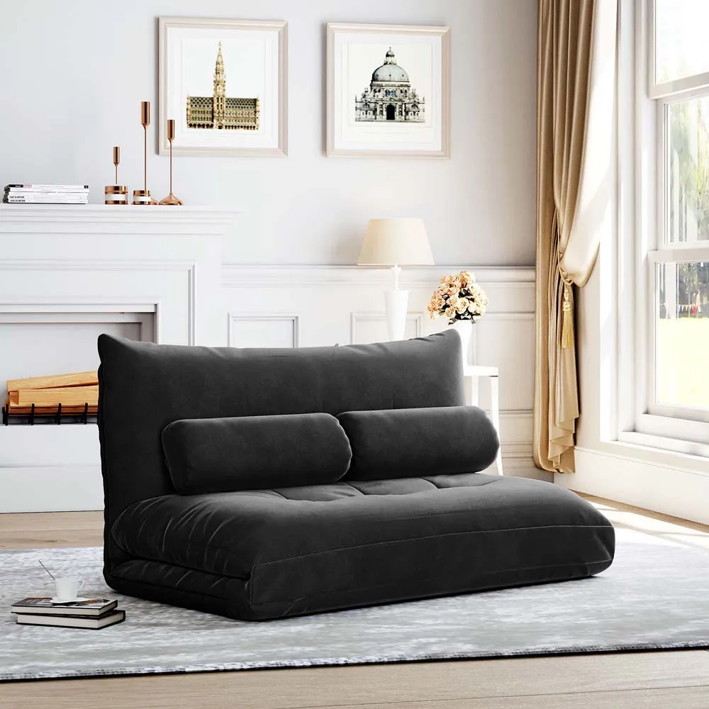 Modern Home Furniture Comfortable Leisure Lazy Sofa Floor Kol Sofa Chair Black Fabric Foldable Polyester Velvet Wood 1 Set MH