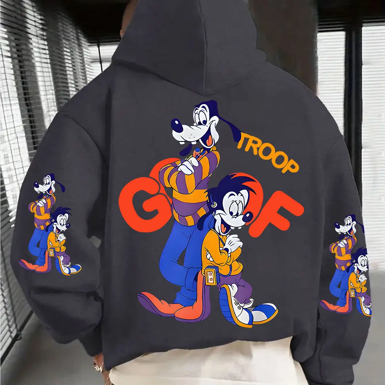 

Мужская толстовка с рисунком Гуфи Диснея, осень-зима, флис, унисекс, модный уличный стиль, свободная модная уличная одежда больших размеров