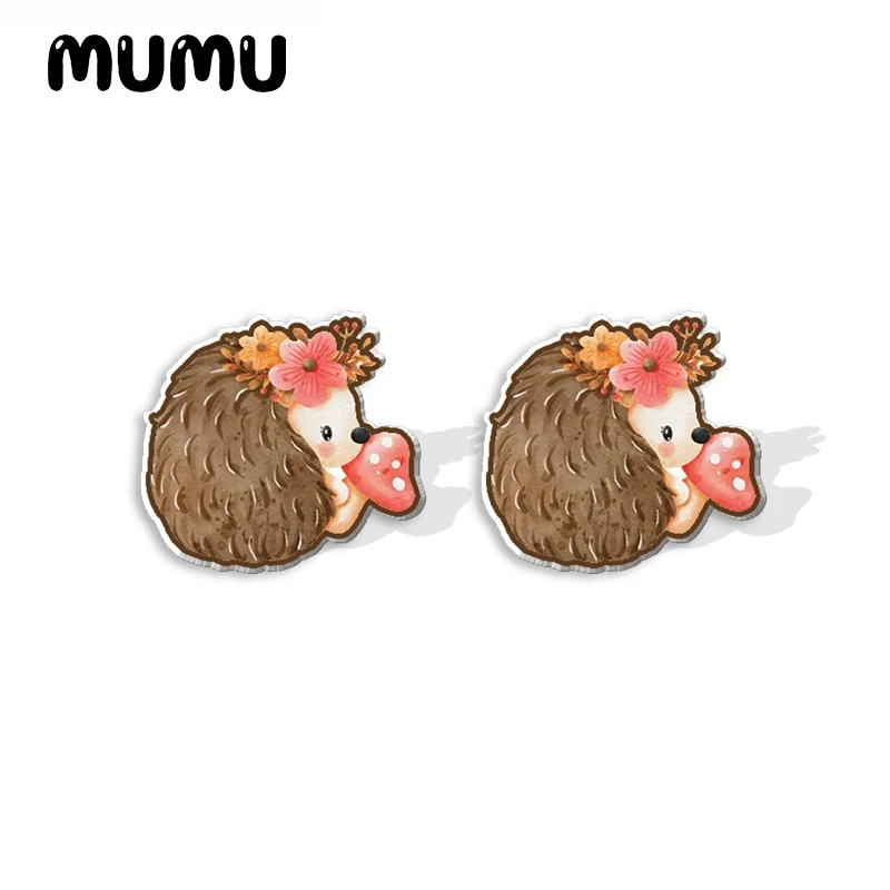 2023 New Lovely Hedgehog Mushroom Acrylic Stud Earring Animal Handmade Earrings Resin Epoxy Jewelry Gifts Friend