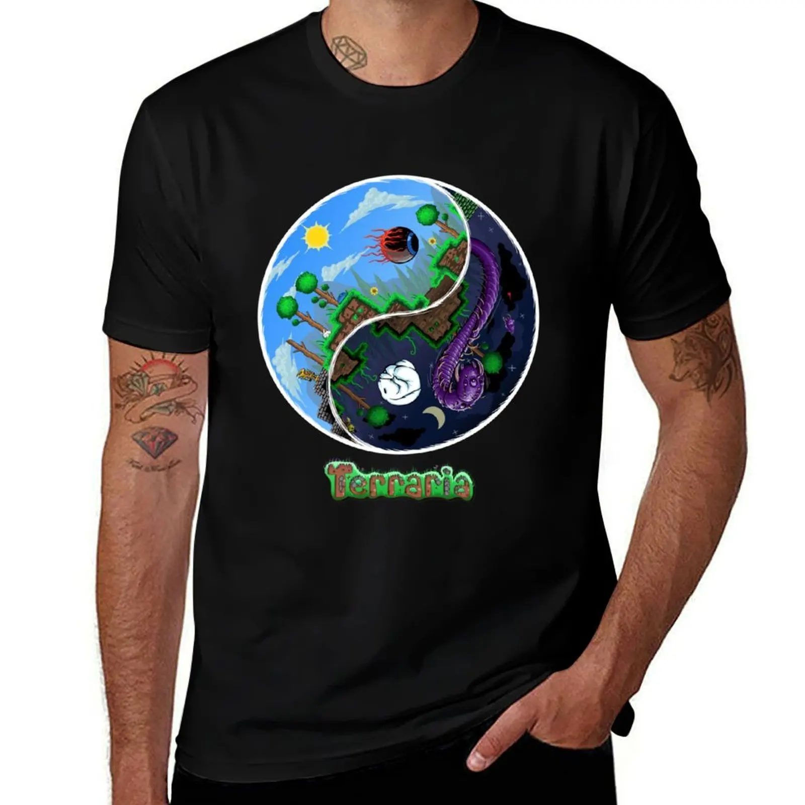 

Terraria Game Night And Day Horror Design T-Shirt t shirt man luxury cotton t shirts high quality T-Shirt