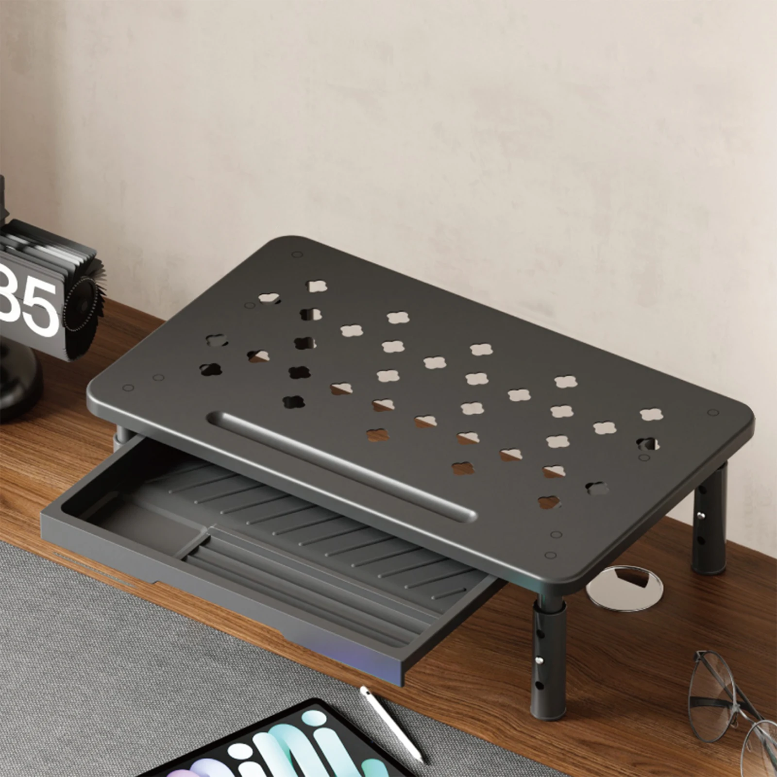 

Computer Monitor Stand 3 Height Adjustable Desk Organizer with Airflow Vents Laptop Stand for Monitor Laptop PC Printer