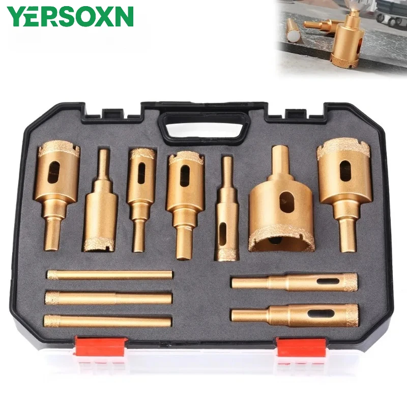 12Pcs 6-35mm Hole Saw Kit Diamond Drill Bit Set for Glass, Marble & Stone - Multifunction Hand Tool for Granite, Tile, Ceramic