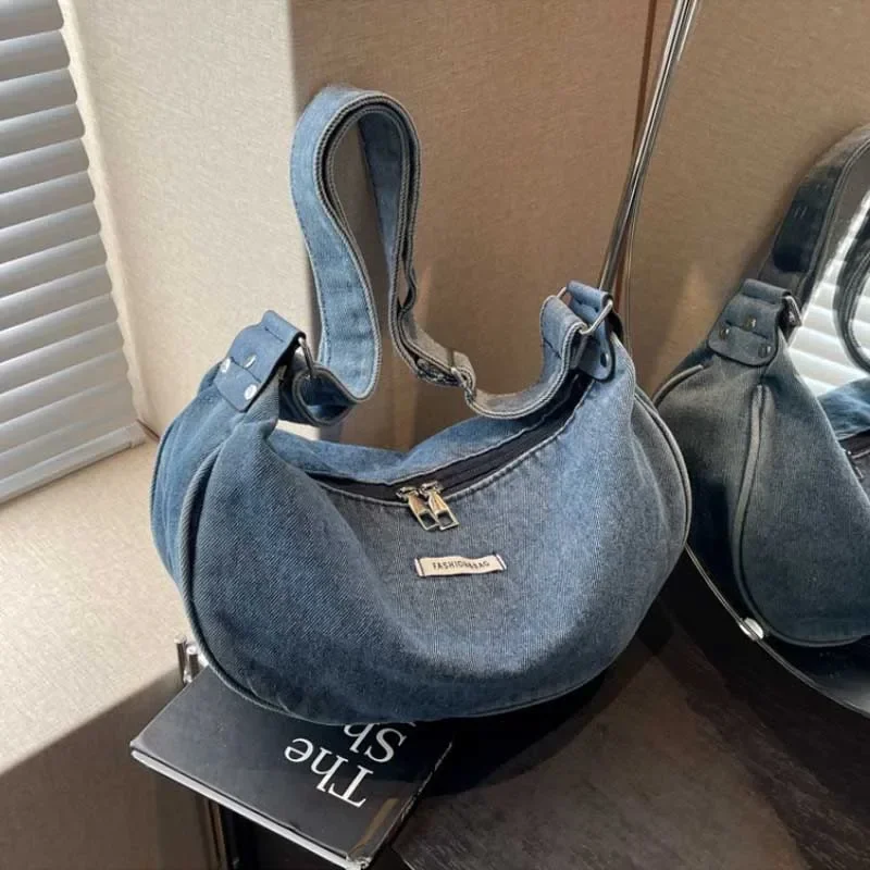 Women Denim Bag Large Capacity Strap Adjustable Crossbody Sling bag Vintage Messenger Bags Casual Shopper bags 2025 Shoulder BAG