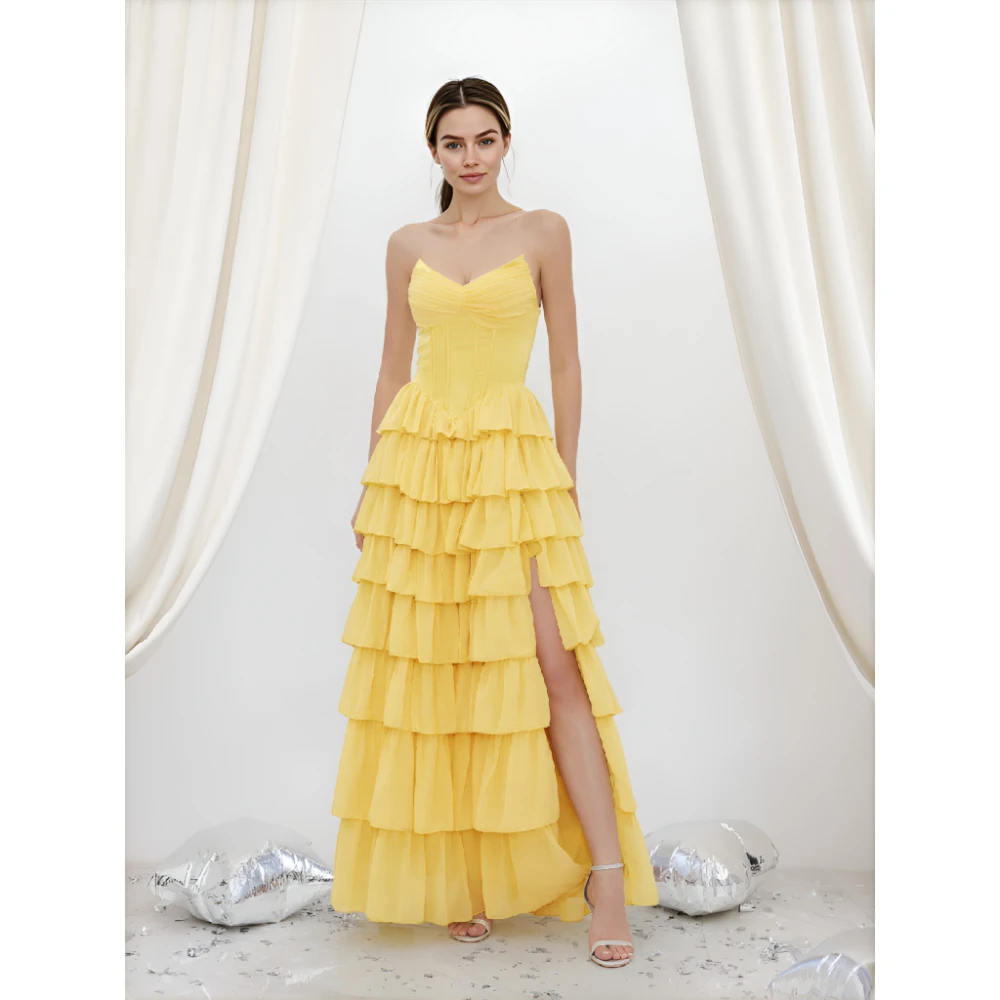 

ESBRIDE Luxury Party Dresses Wedding Bridesmaids Dress Strapless A-Line Lace Prom Dress Customized Party Dress Floor-Length