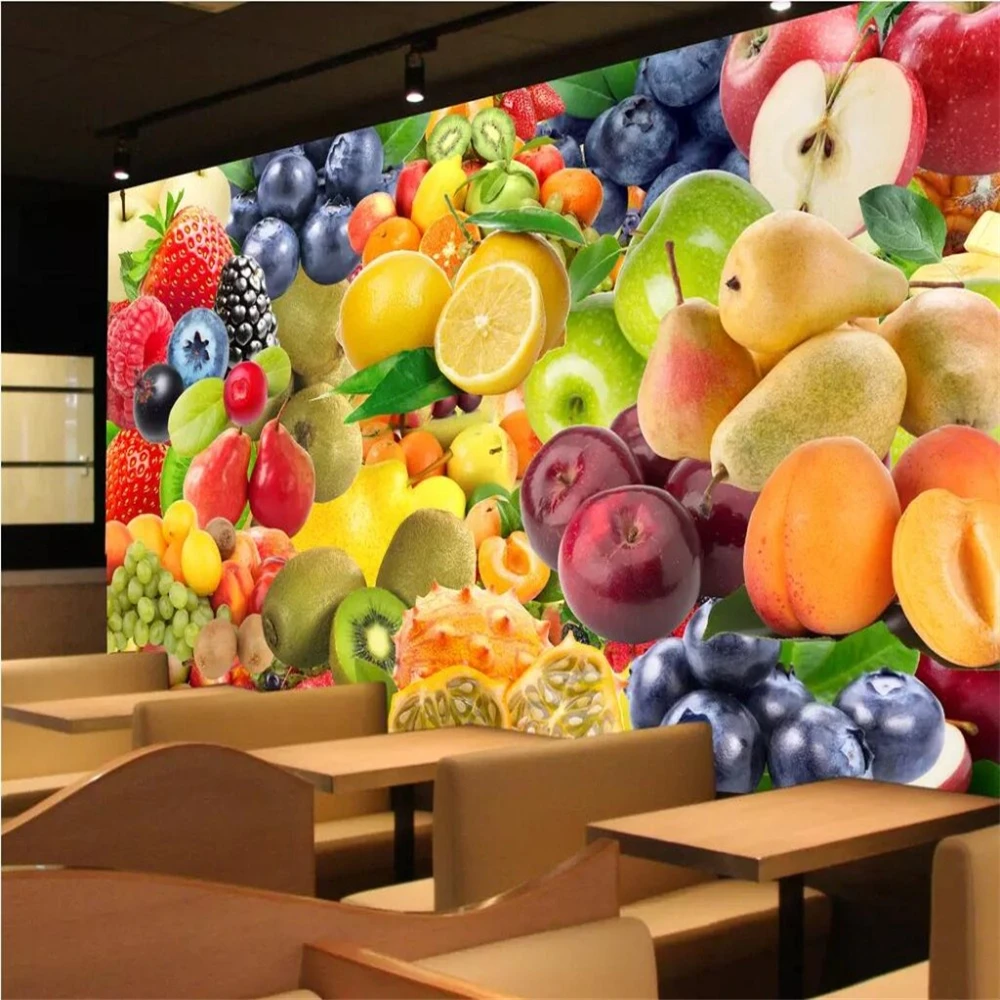 

custom fruit Mural Wallpapers for Living Room Restaurant Backdrop Fruit shop signboard 3D murals Wall Painting art Wall stickers