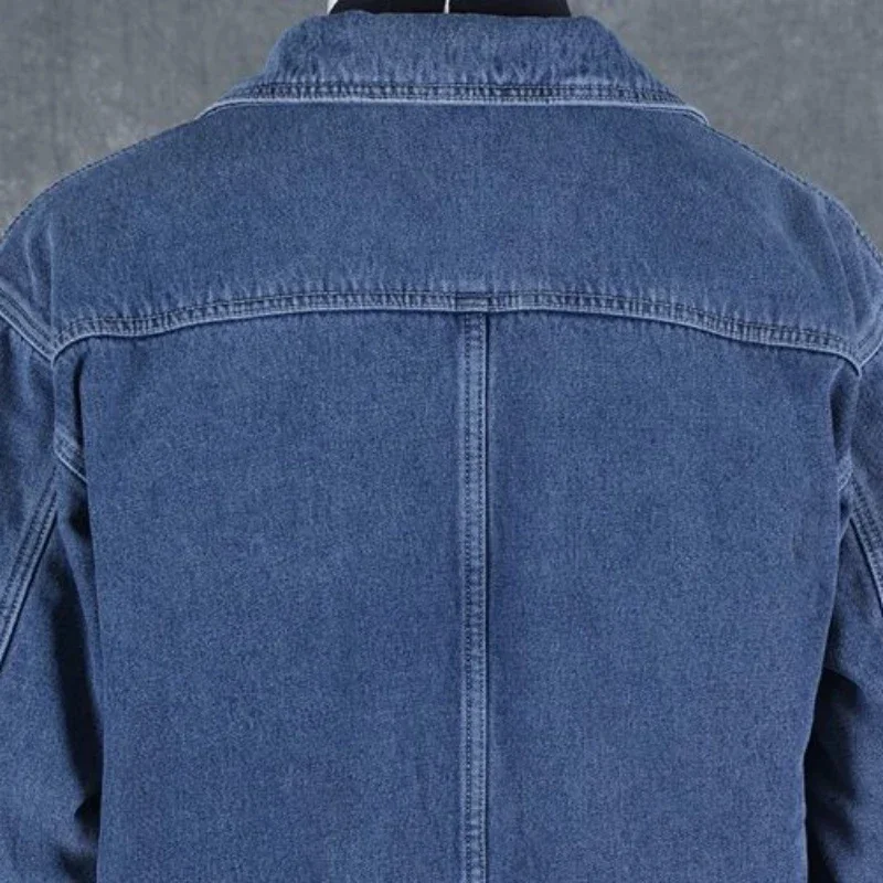 Men's Denim Jacket Padded Wool Elatic Male Jean Coats Blue Warm Padding with Sheep Cheap Price Stylish Fashion Large Size L Y2k