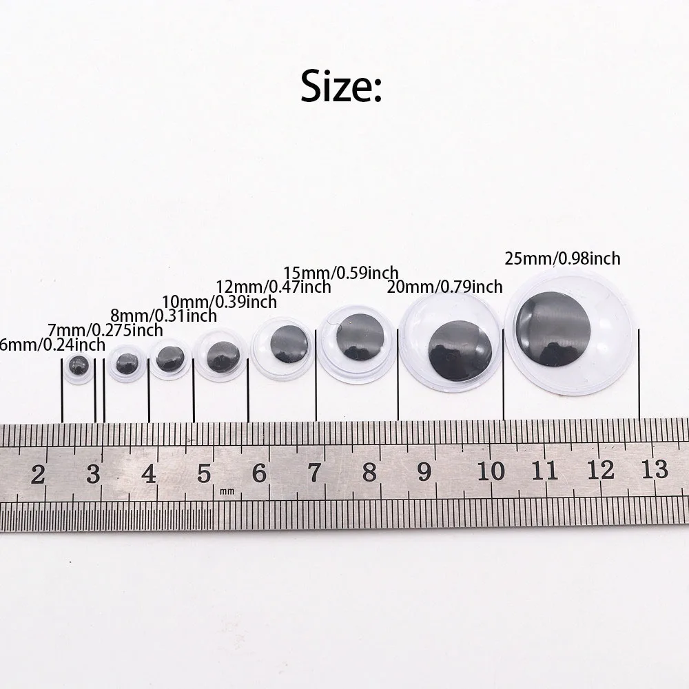Black White Colored Wiggle Googly Eyes 6mm-25mm Wobbly Eyes with Self Adhesive Sticker for DIY Craft Supplies for Decoration