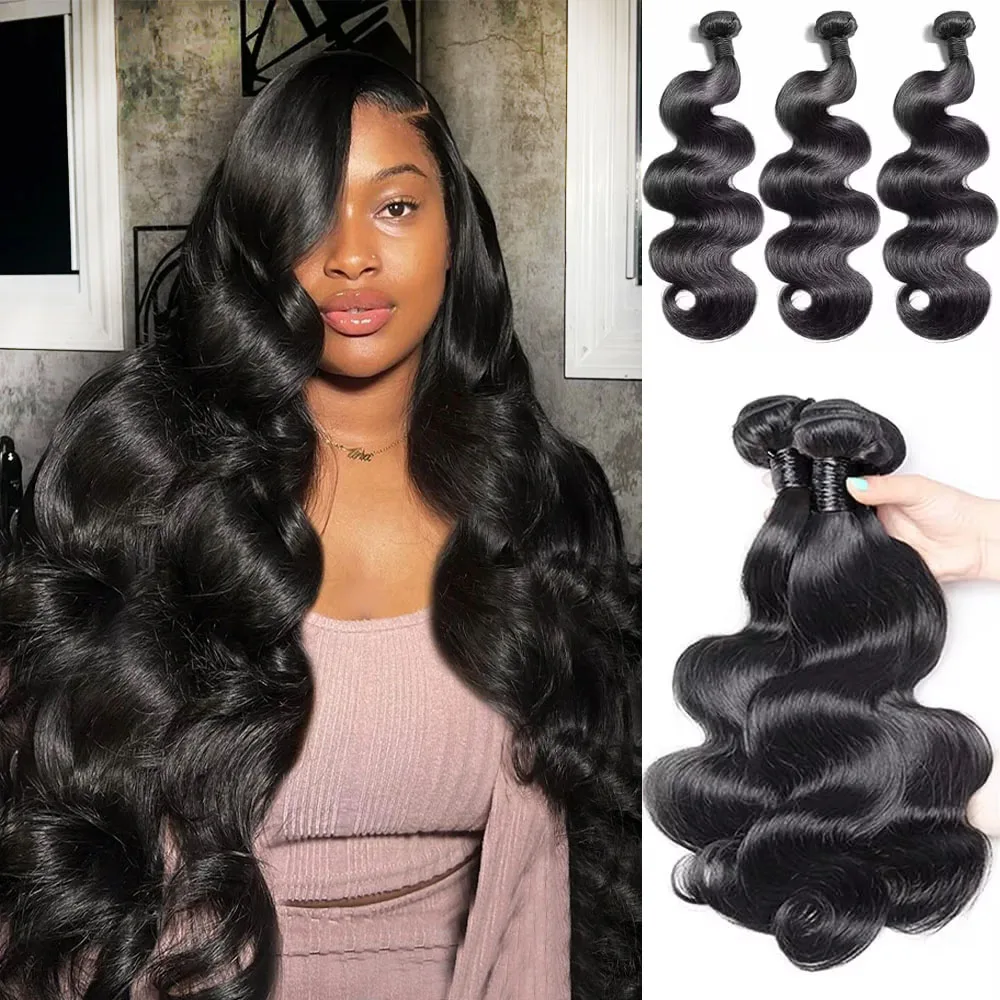 

Бразильские объемные волны, пучок человеческих волос 15А, 3/4 пучка 30, 40 дюймов, необработанные, наращивание Реми, двойная вытяжка, тканый для женщин