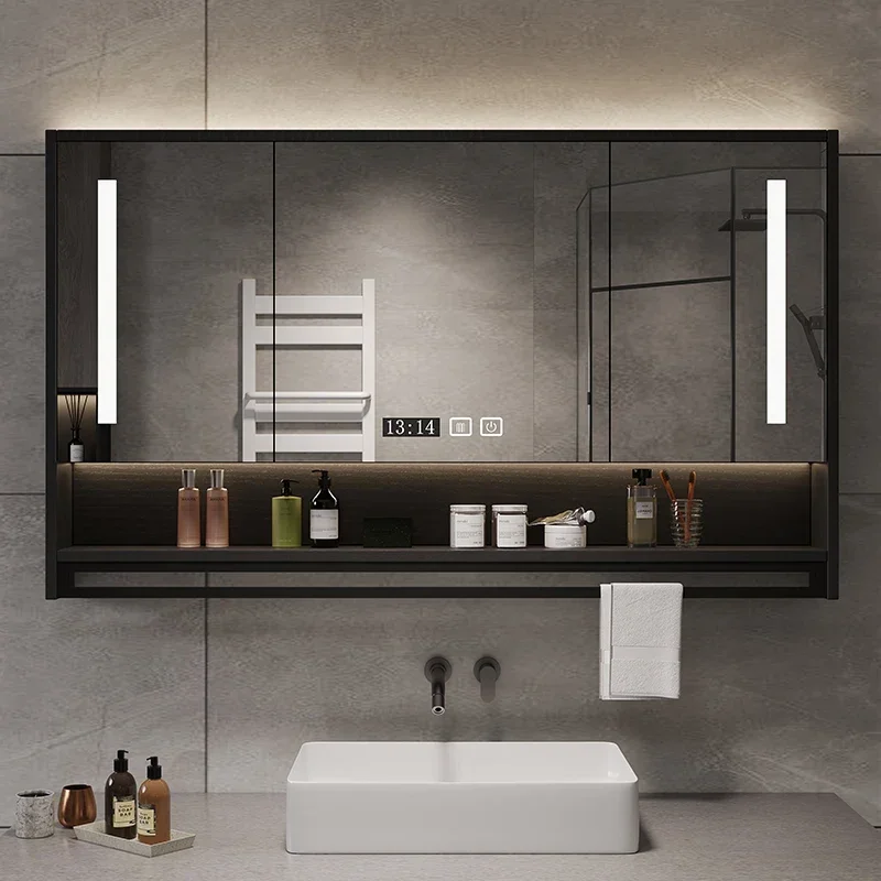 Smart Bathroom Mirror Cabinet Wall-mounted With Backlight Anti-fog Bathroom Mirror Rack Separate Storage One Cabinet