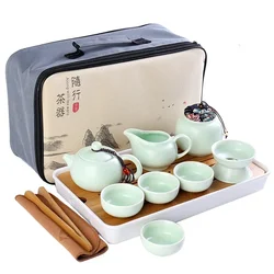 Customize Chinese Kung Fu Teaset Ceramic Portable Teapot Set Outdoor Travel Gaiwan Tea Cups of Tea Ceremony Teacup Fine Gifts
