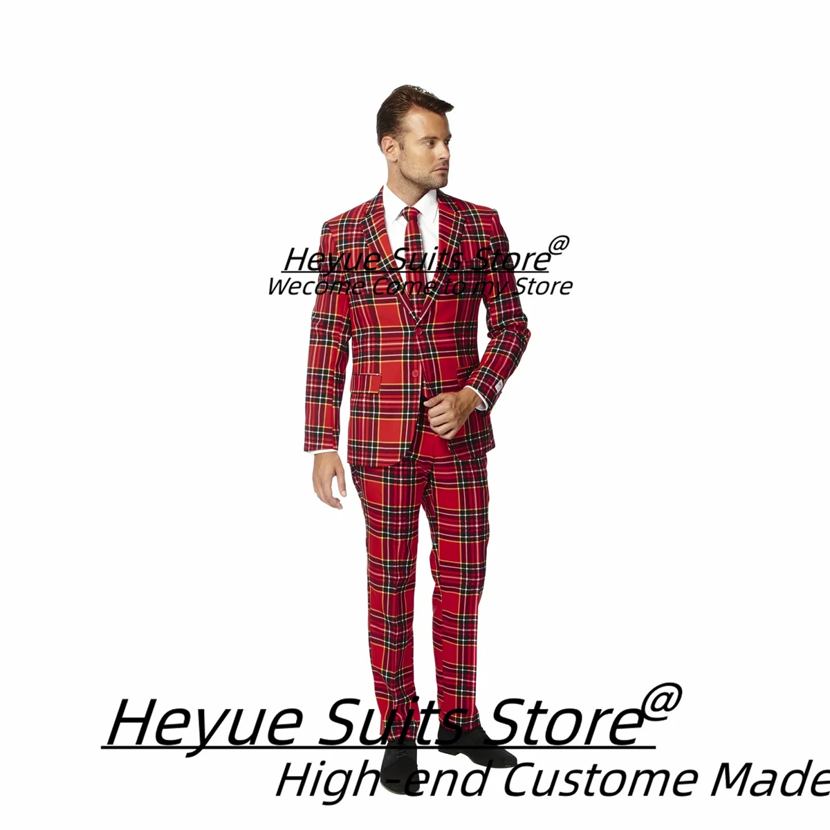 ファッション赤チェック柄男性スーツカスタマイズされた新郎タキシードスリムフィットピークラペル男性ブレザー 2 個セットハンサム trajes パラやつ