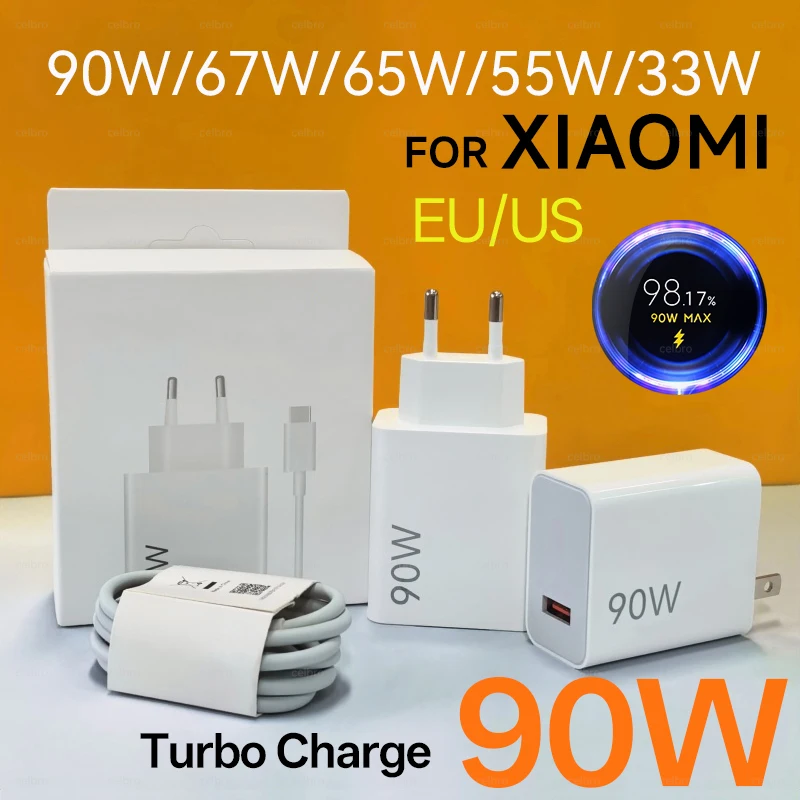 Chargeur 90W, adaptateur ue, Hypercharge avec câble USB Type C, pour Xiaomi 15 Ultra 14 Pro 13 15T Redmi note POCO X7 F8 Pro