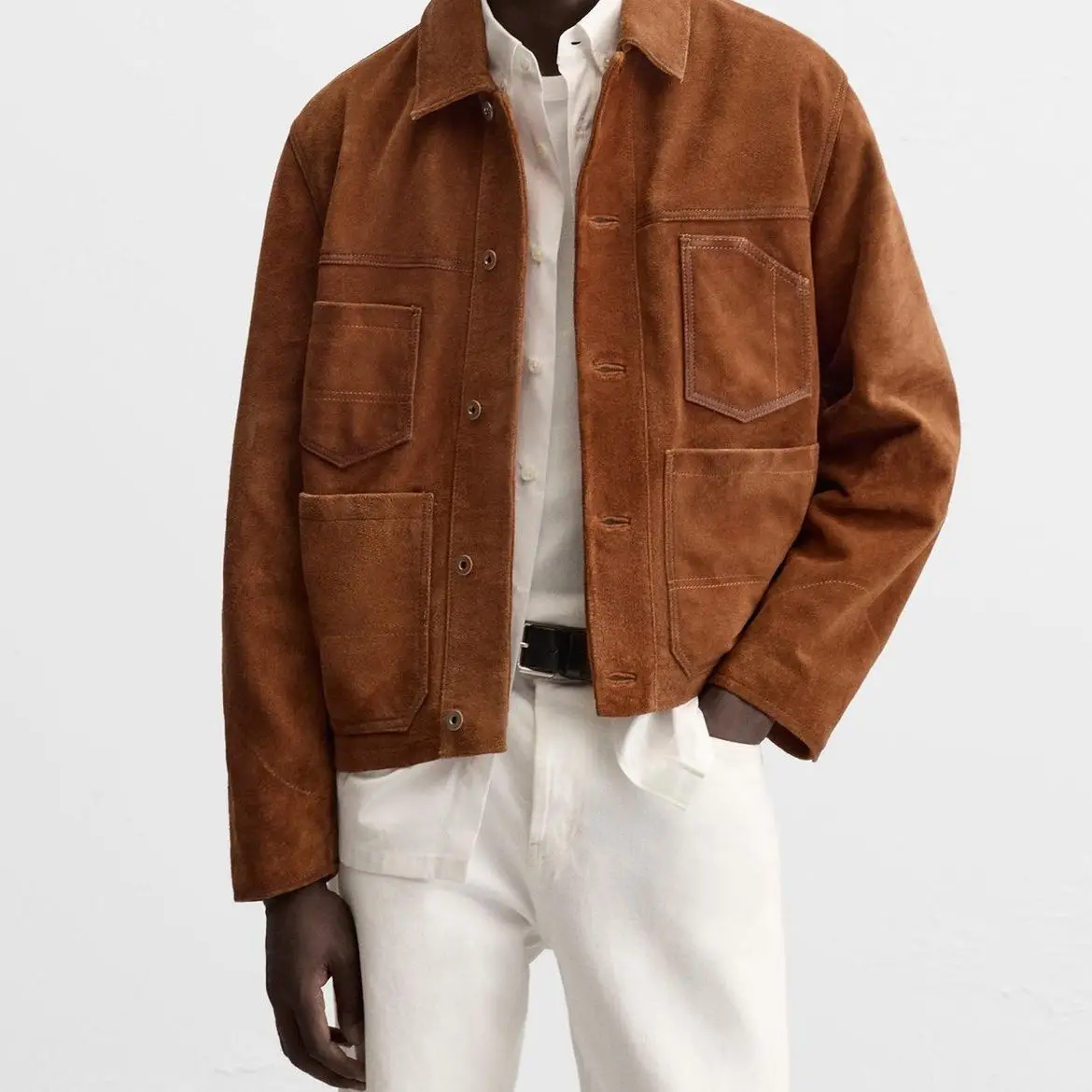 Jaqueta utilitária de camurça masculina, jaqueta vintage de couro marrom, jaqueta primavera outono, corta-vento, trench coats, roupas de outono