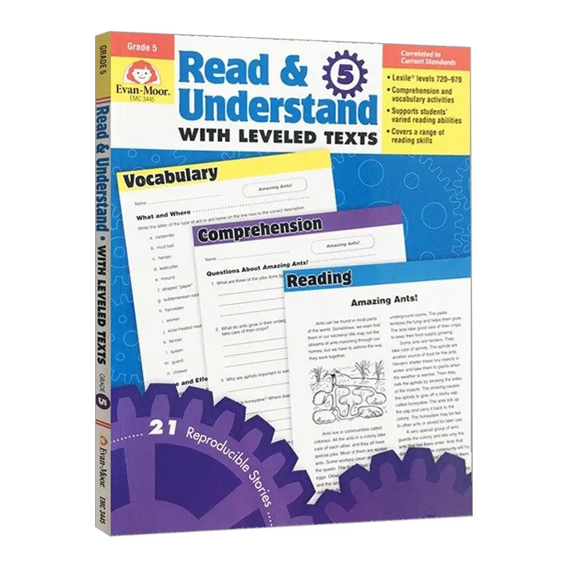 

Evan-Moor Read & Understand с выравниваемыми текстами, рабочая тетрадь 5 классов, возраст 9, 10, 11 12, книга на английском языке 9781608236749