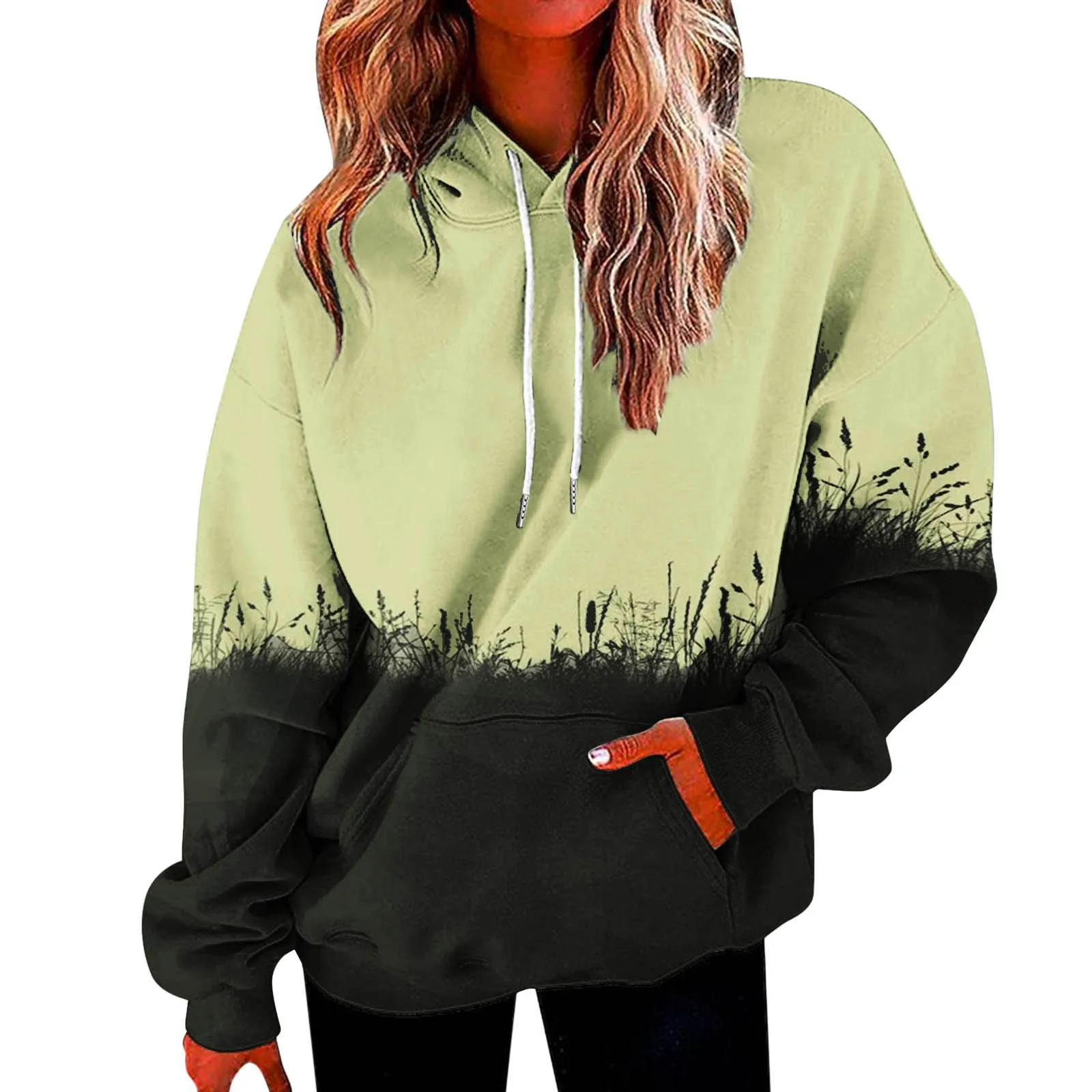 Ladies Pullovers Women's Loose Sweatshirt Fashion Hooded Long Sleeve Drawstring Sweatshirt With Pockets Casual Pullover Costume