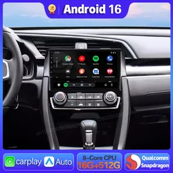 Android 16 Carplay Auto For Honda Civic 2016 2017 2018 - 2021 Car Radio GPS Multimedia WIFI+4G Head Unit BT Player Stereo Video