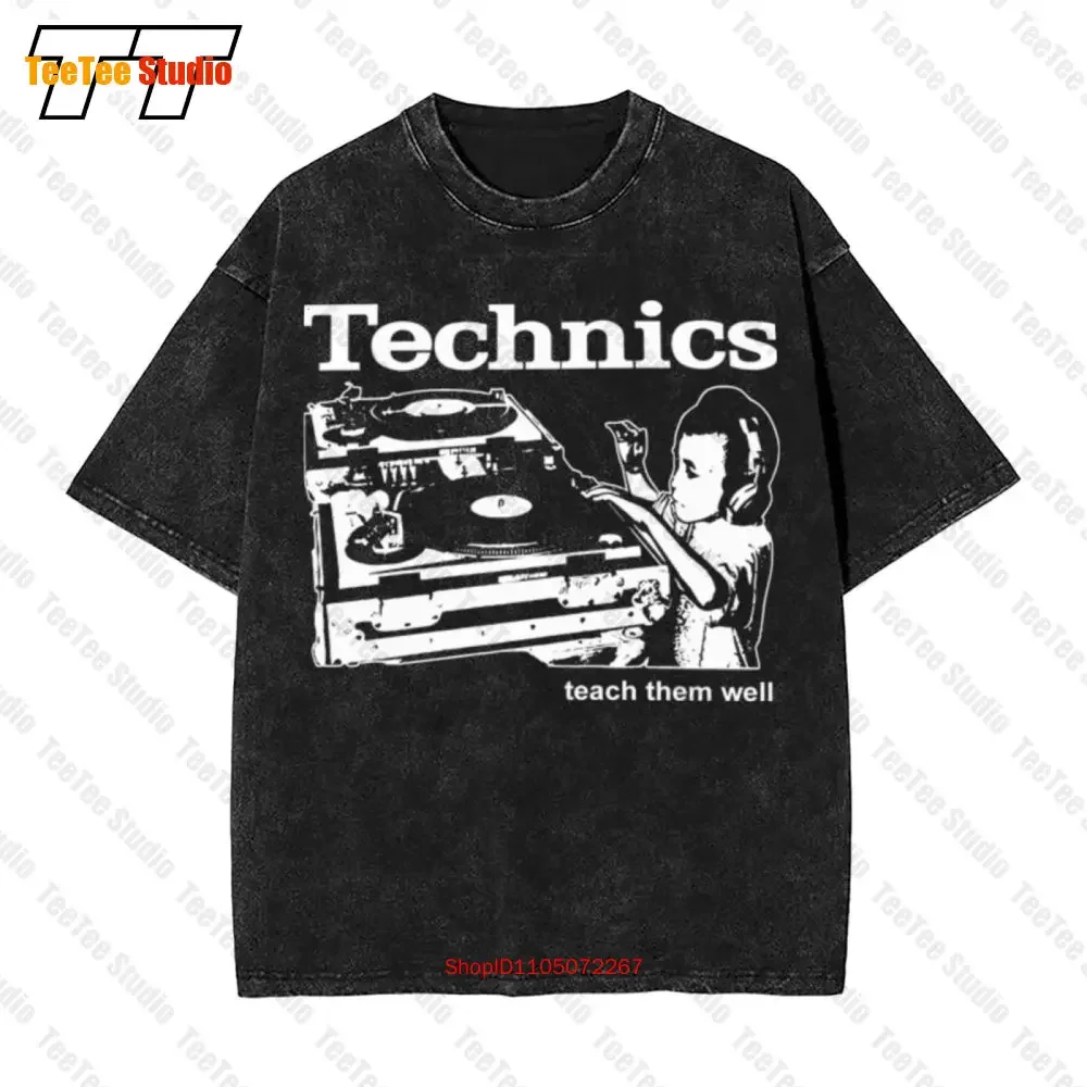 Technics Teach Them Well Men Vintage Oversized T-Shirt Hip Hop Electronic Scratch Vinyl Music 3C3D