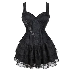 Corset Dresses Plus Size Gothic Tutu Skrits Overbust Corset Bustier With Straps Suspenders Zip Costume Party Sexy Burlesque