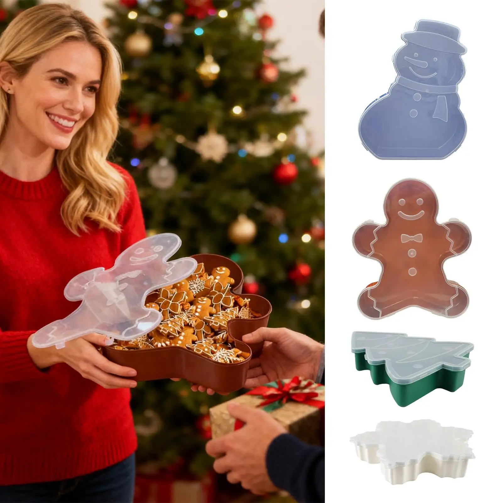 Christmas Candy Tray & Cookie Box, Food Organizer Serving Tray For Treat Nuts Fruit Popcorn Dip Dessert Party Table Storage Box