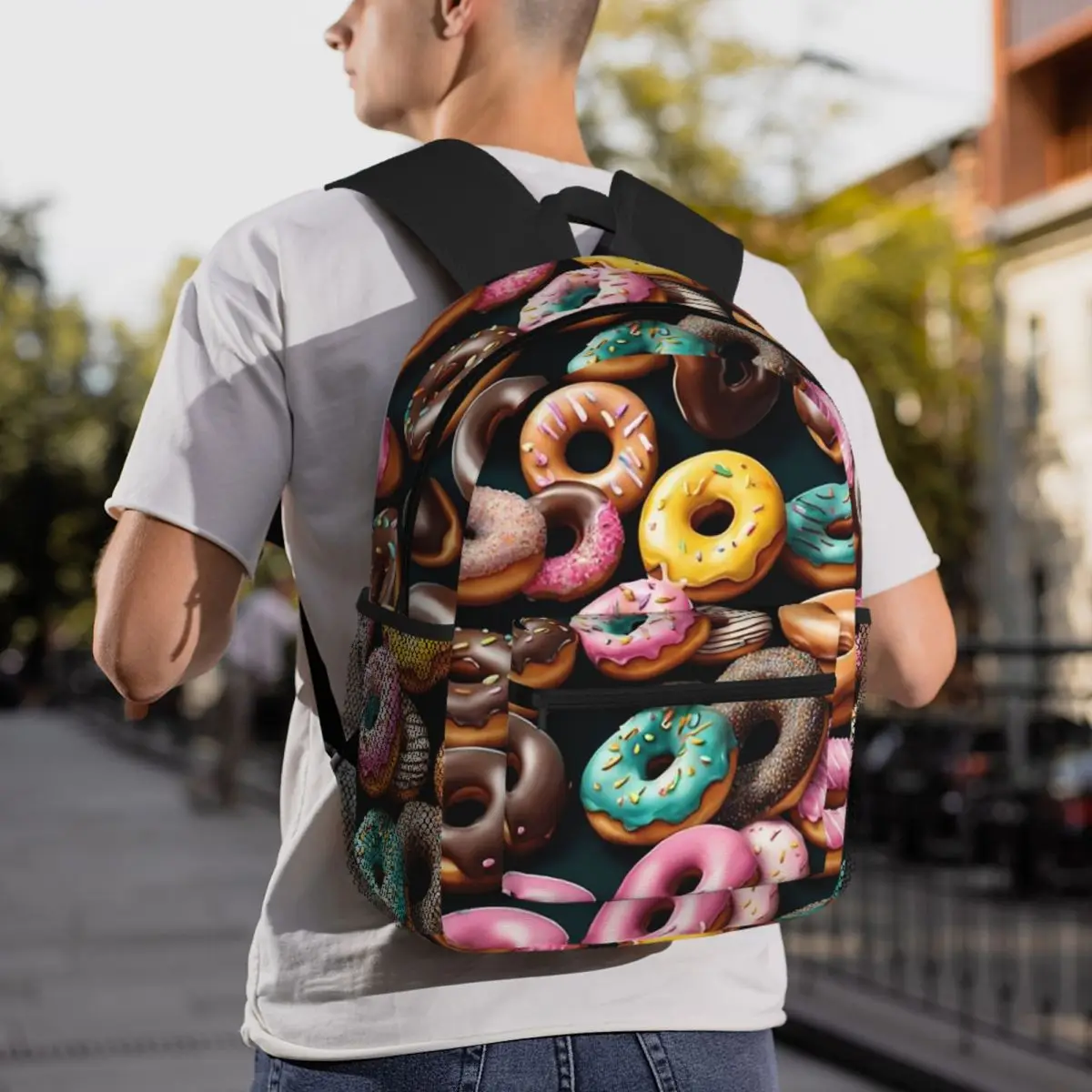 

Delicious Doughnut Dessert Backpack Daypack Large Capacity Kids BookBag School Bag Shoulder Bags for Men Women