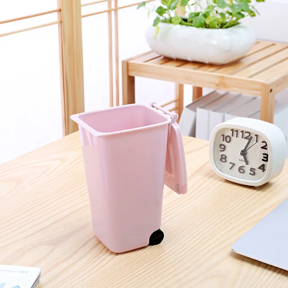 Creative Wheelie Mini Waste Bins Household Home Office Supplies Mini Trash Can Desktop Plastic Bucket Dustbin Small Organiser