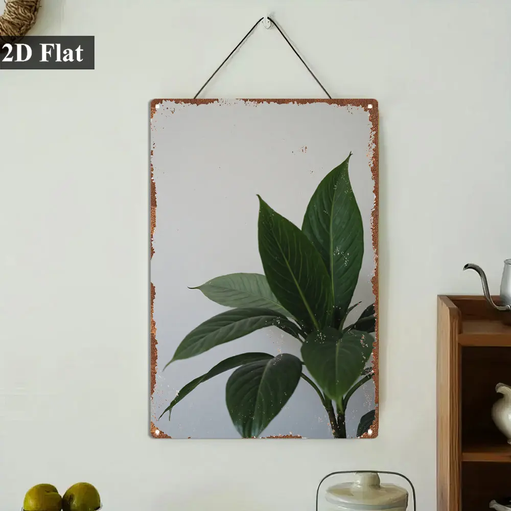 2D Flat - 1pc 2D Flat Vintage Iron Metal Sign |Broad Glossy Leaves, Frameless Art  Close Up of Green Leafy Plant,