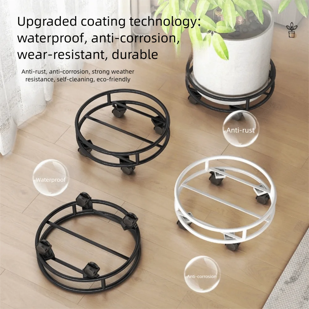 Suporte para vaso de plantas, construção resistente, móvel, com tampa, redondo, silencioso, com rodas, suporte para vaso de flores, uso ao ar livre