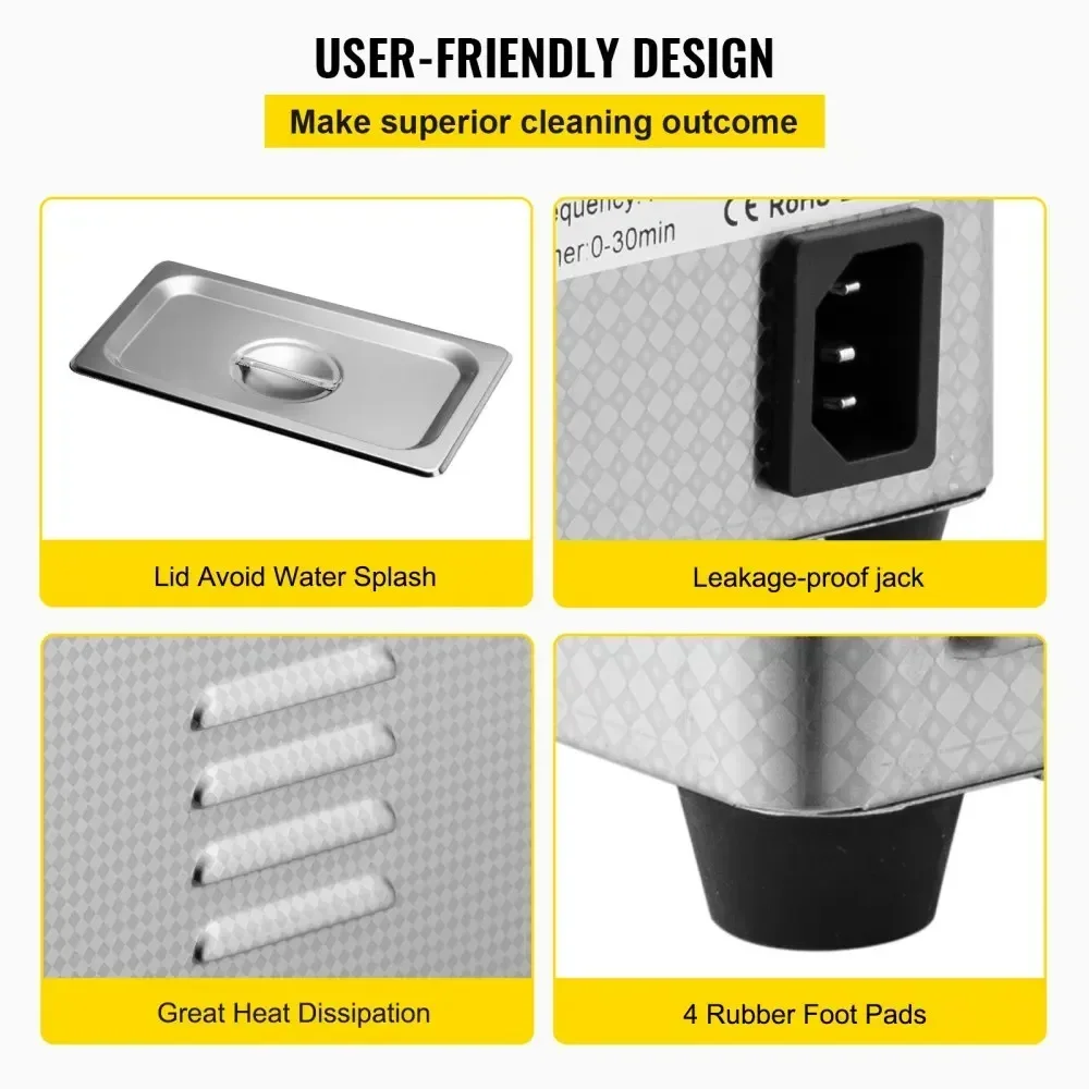 Urządzenie do czyszczenia ultradźwiękowego cyfrowy zegar grzejnika VEVOR 0,8l do czyszczenia okularów czyszczenie biżuterii ze stali nierdzewnej do