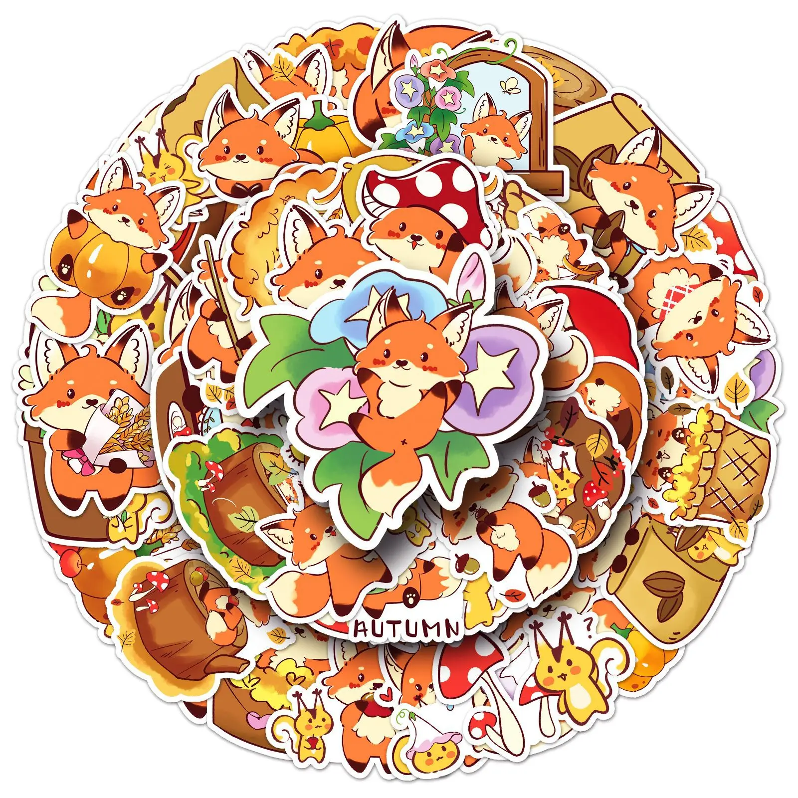 10/50 個リトルフォックスの秋の落書きステッカーかわいい手描き動物デカールノートブック電話ギターカップスケートボード防水ステッカー