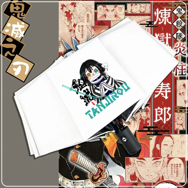 

Истребитель демонов,Черный, белый, Kimetsu no Yaiba, рассекающий демонов, аниме, ветрозащитный, с защитой от УФ-лучей, Автоматический Компактный Зонт от дождя для женщин и мужчин