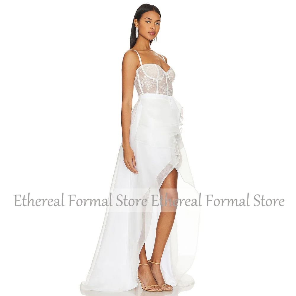 Vestido de noche de Organza marfil para boda, tirantes finos, vestido de fiesta frontal, Mini corto, línea A, vestido Formal de fiesta sin mangas