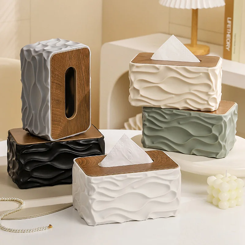 Desktop Tissue Box Wave Pattern Creative Tissue Paper Box Simple Nordic Style Napkin Storage Box Living Room Tissue Box